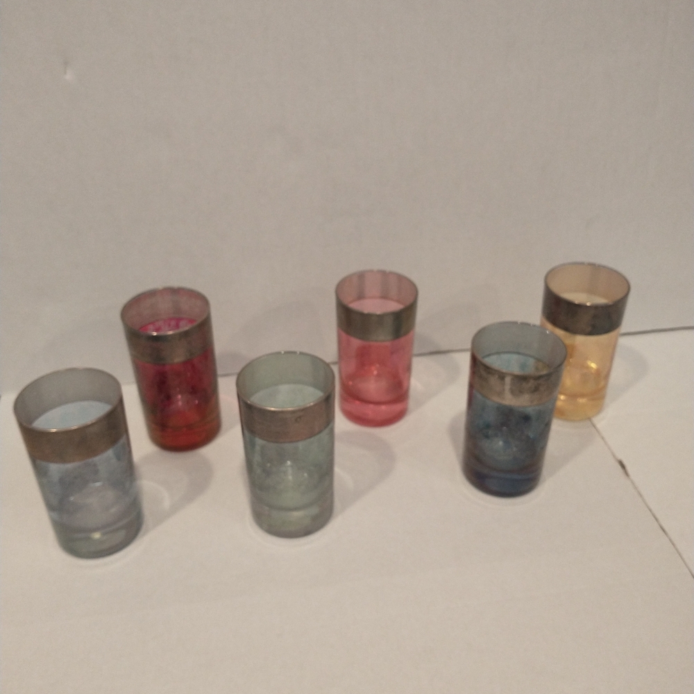 Vetri Di Firenze Glasses, Silver Band, Set Of 6, Multi Color 4" Used Without Box